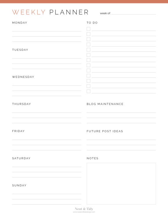 Weekly Planner for Bloggers - Neat and Tidy Design