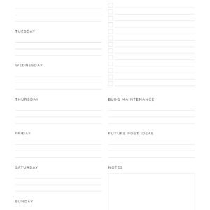 Printable PDF Weekly Planner for Bloggers in Teal
