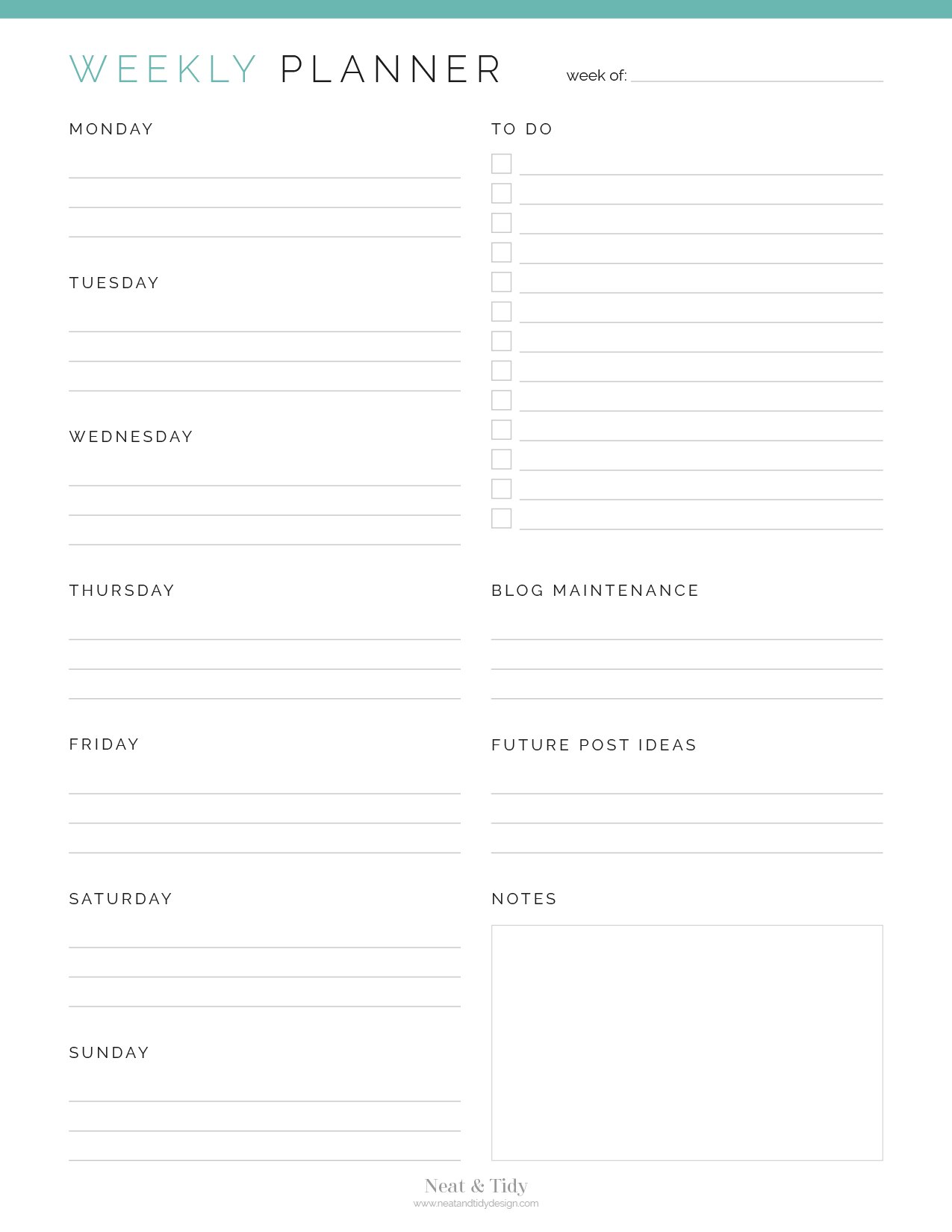 Weekly Planner for Bloggers - Neat and Tidy Design