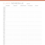 Printable Class Schedule available in three colours in 24 h time format