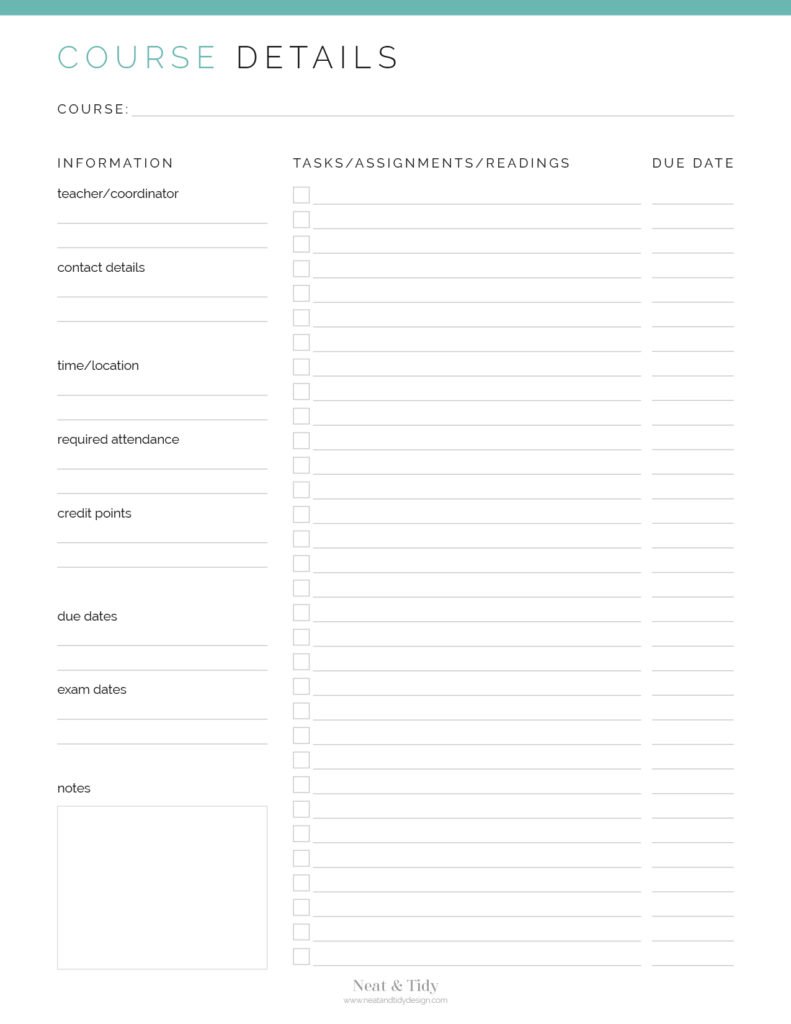 Course Details - Neat and Tidy Design