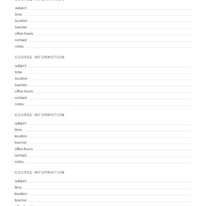 Printable student planner Course overview PDF