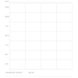 Family Calendar for 4 people, Sunday start, printable PDF