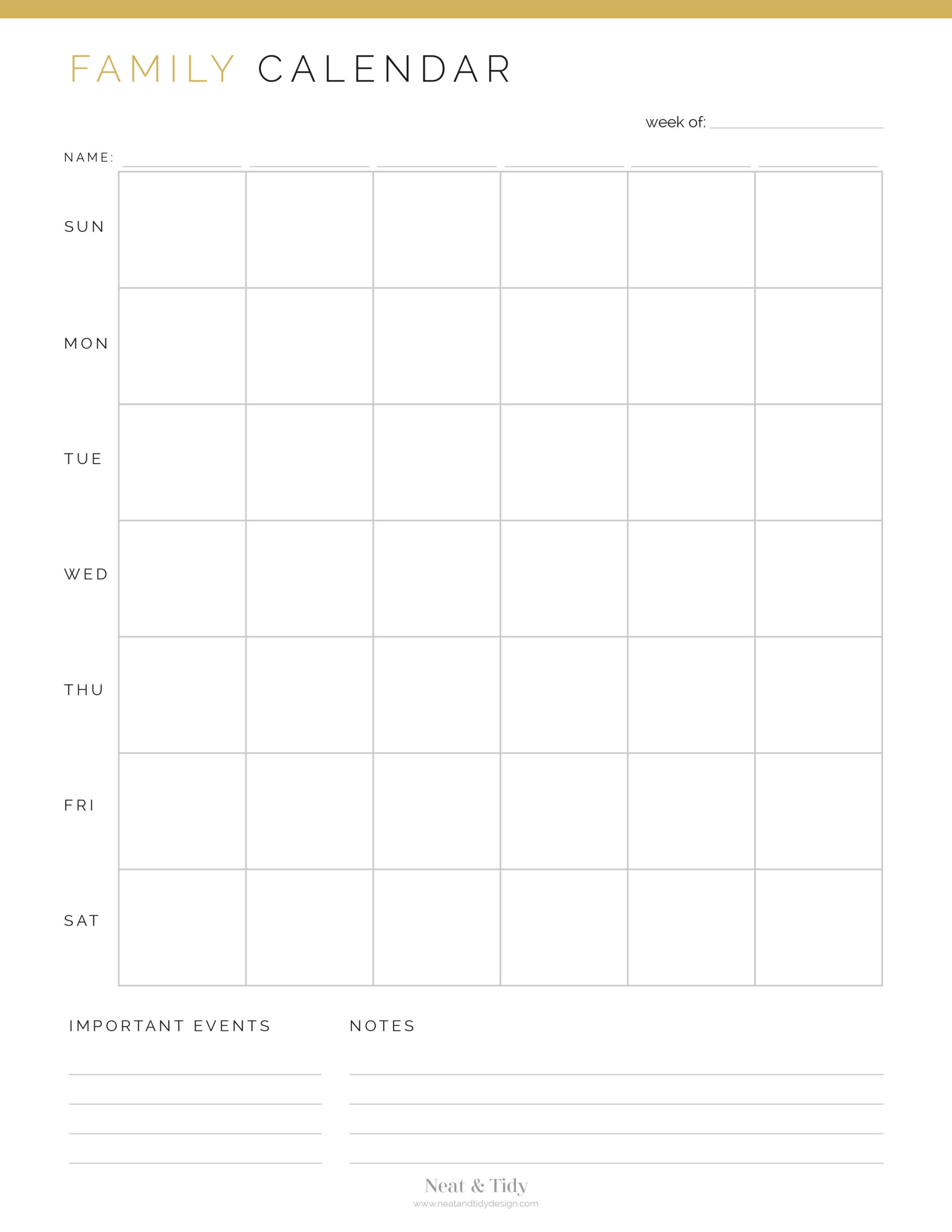 Weekly Family Calendar Neat and Tidy Design