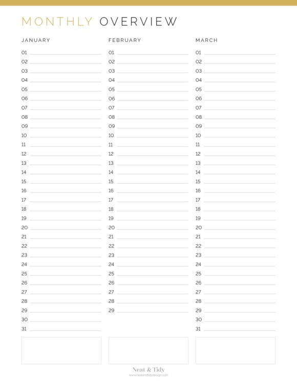 Monthly Overview Planner - Neat And Tidy Design