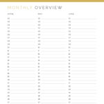 Monthly Overview planner, printable PDF
