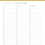 Monthly Overview planner, printable PDF