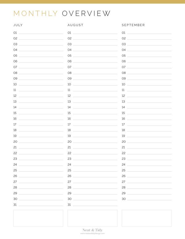 Monthly Overview Planner - Neat and Tidy Design