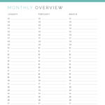 Monthly Overview planner, printable PDF