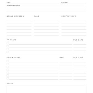 Easily plan your school group projects printable PDF