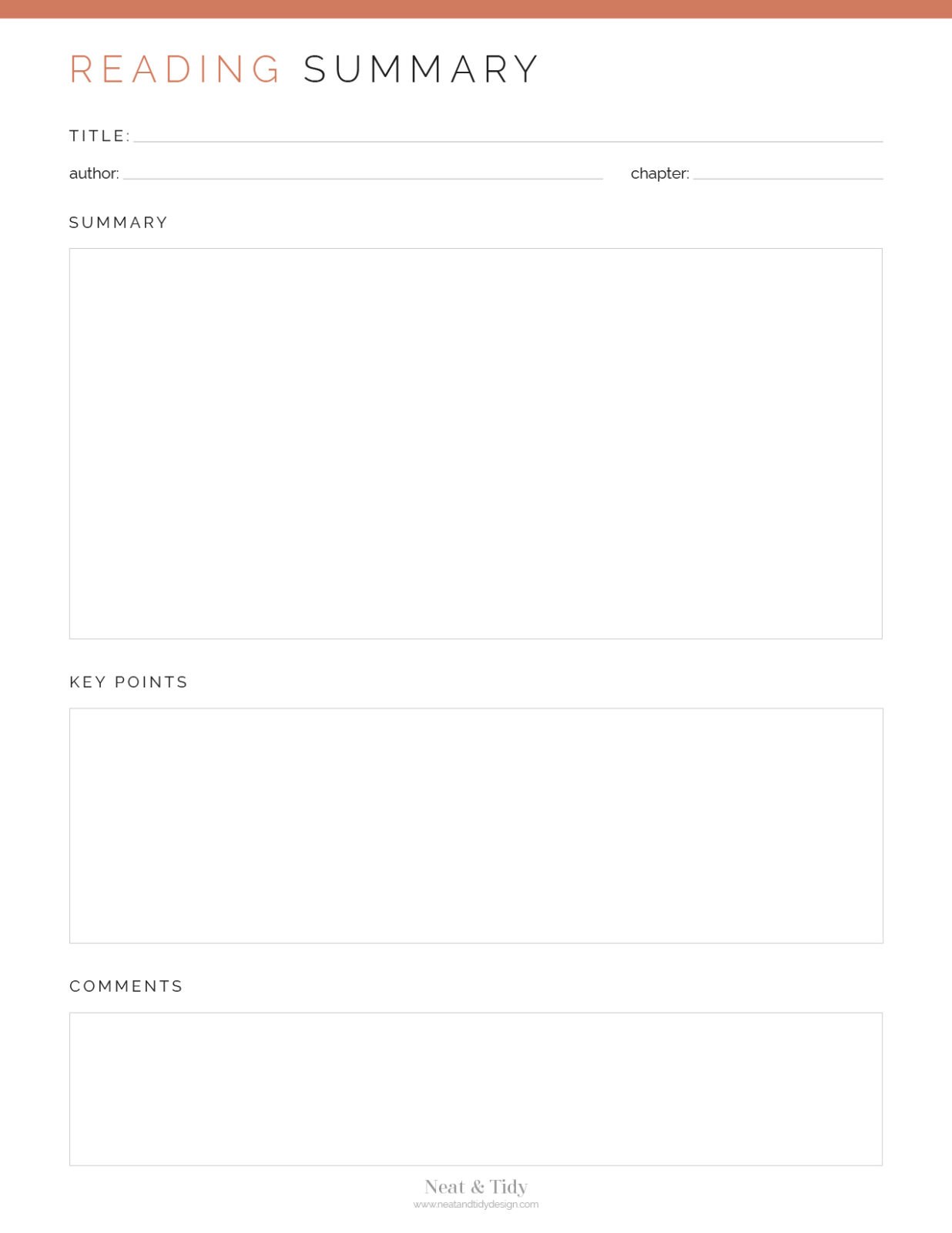 Reading Summary (lined & Unlined) - Neat And Tidy Design