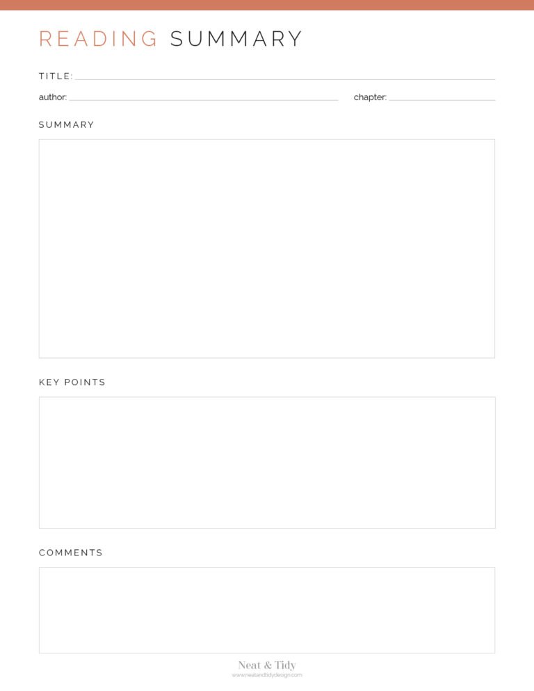 Reading Summary (Lined & Unlined) - Neat and Tidy Design