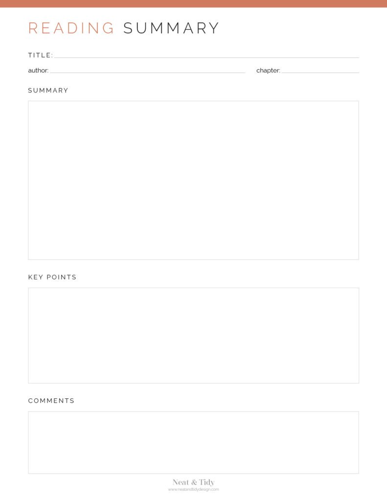 Reading Summary (Lined & Unlined) - Neat and Tidy Design