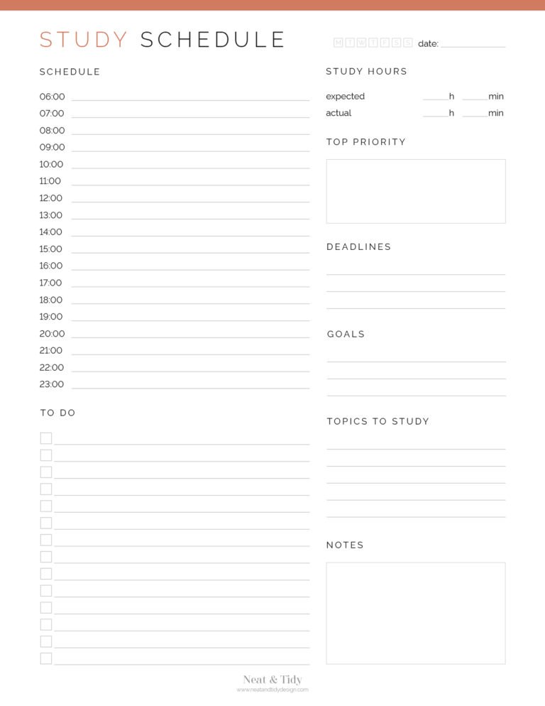 Daily & Weekly Study Schedule - Neat and Tidy Design