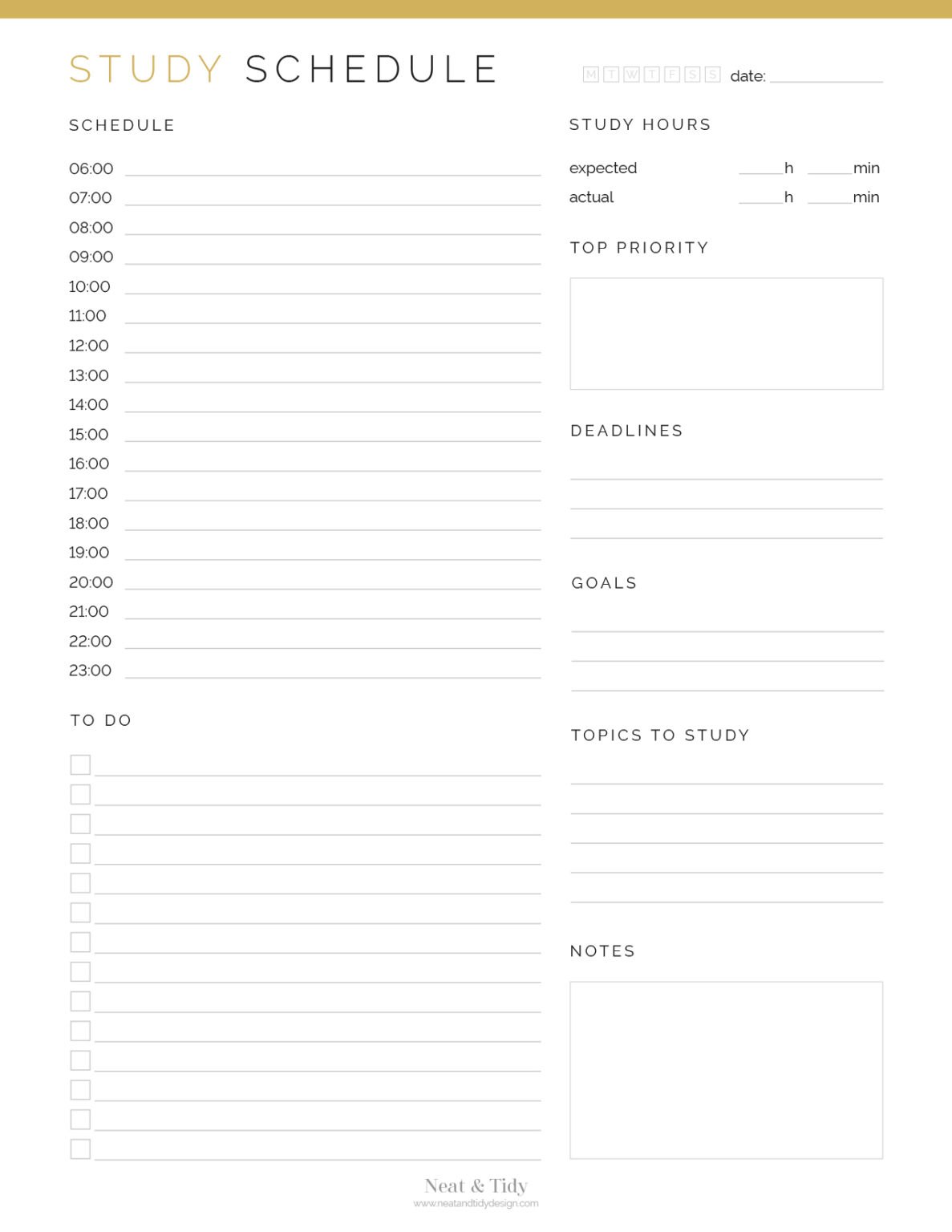 Daily & Weekly Study Schedule - Neat and Tidy Design