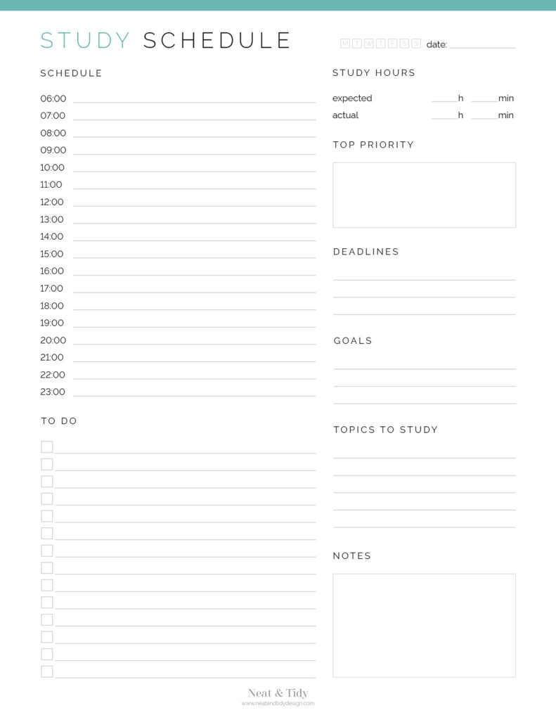 Daily & Weekly Study Schedule - Neat and Tidy Design