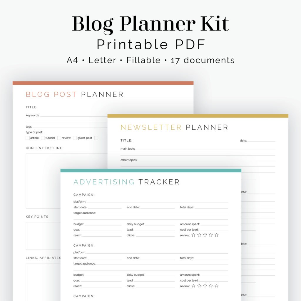 Printable PDF Blog Planner Kit (17 printables)