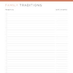 Family traditions checklist printable PDF