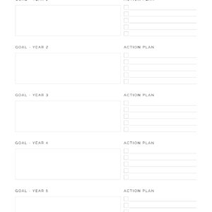 Printable 5 year goal planner with actionable steps list