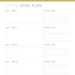 Printable 5 year goal planner with actionable steps list