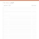Printable prioritized to do list with due date, priority and task columns in coral