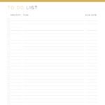 Printable prioritized to do list with due date, priority and task columns in gold