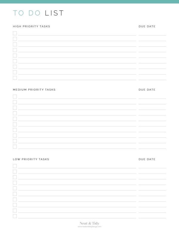printable pdf prioritized to do list in three versions and three colours