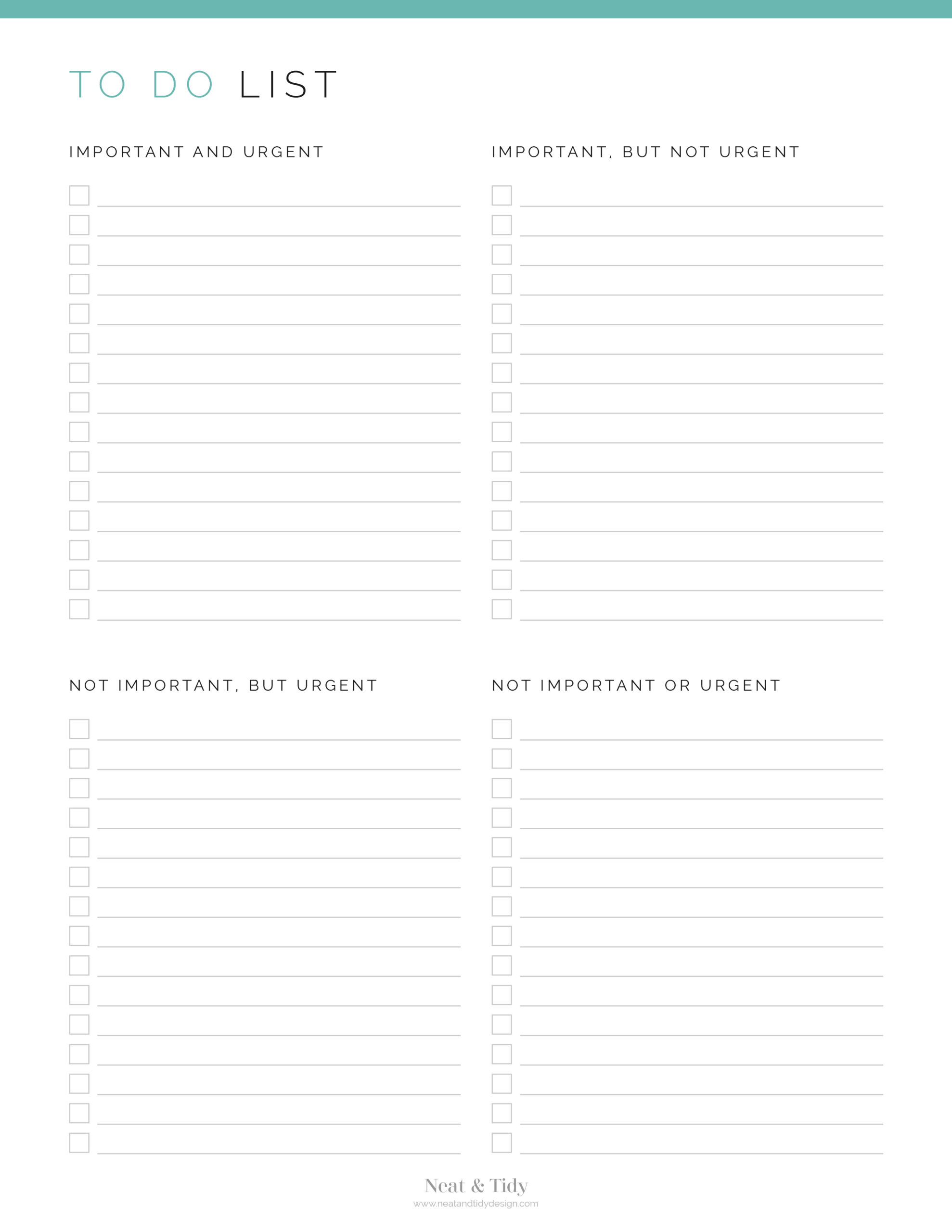 Quadrant To Do List - Neat and Tidy Design