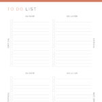 Quadrant To Do List printable PDF in coral