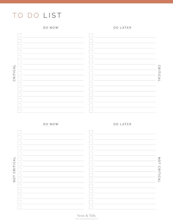 Quadrant To Do List - Neat and Tidy Design