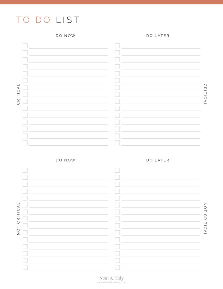 Quadrant To Do List - Neat and Tidy Design