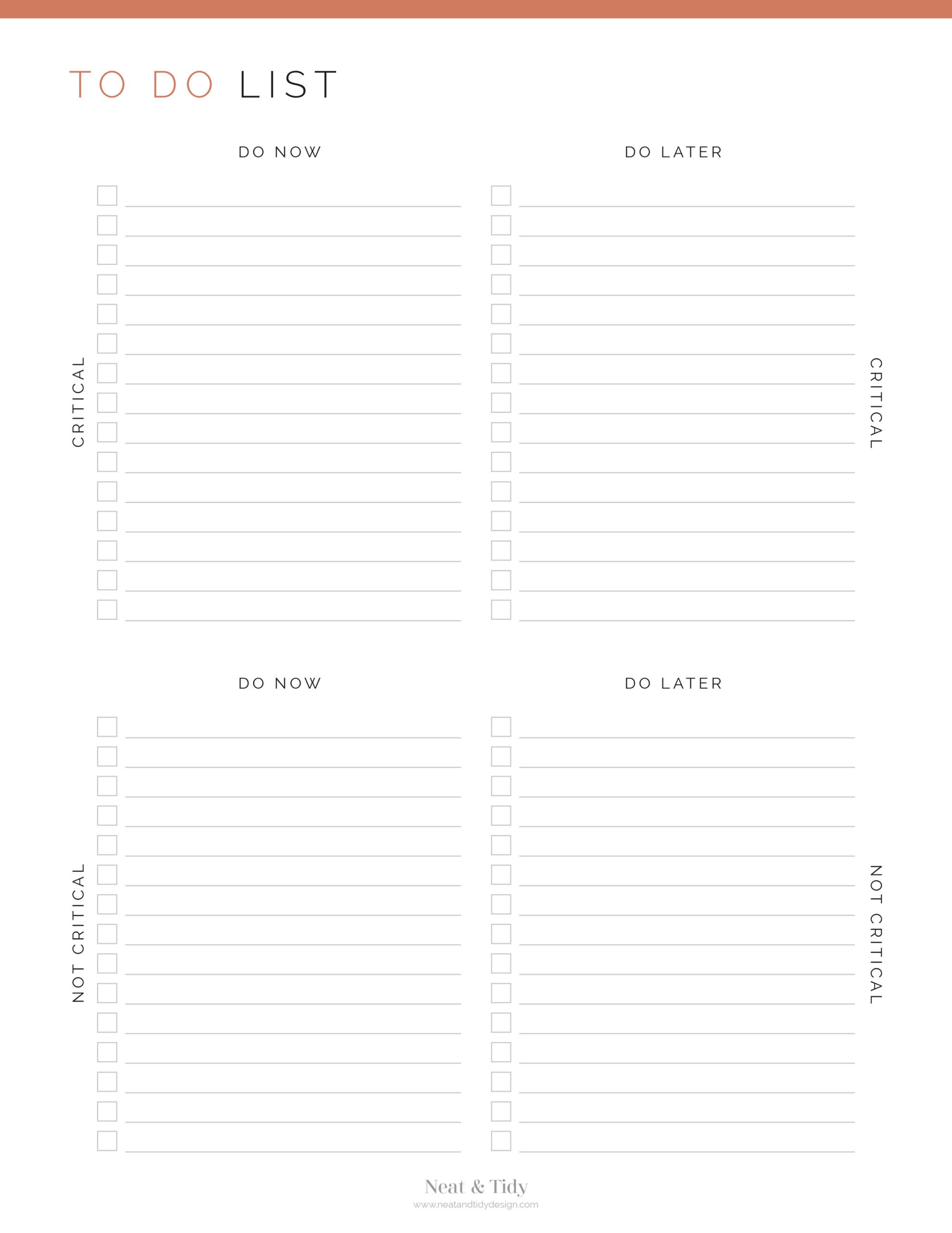 Quadrant To Do List - Neat and Tidy Design