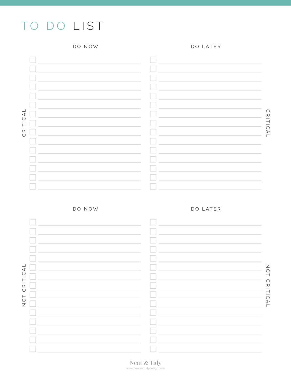 Quadrant To Do List - Neat and Tidy Design