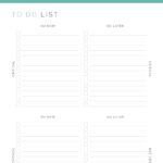 Quadrant To Do List printable PDF in teal