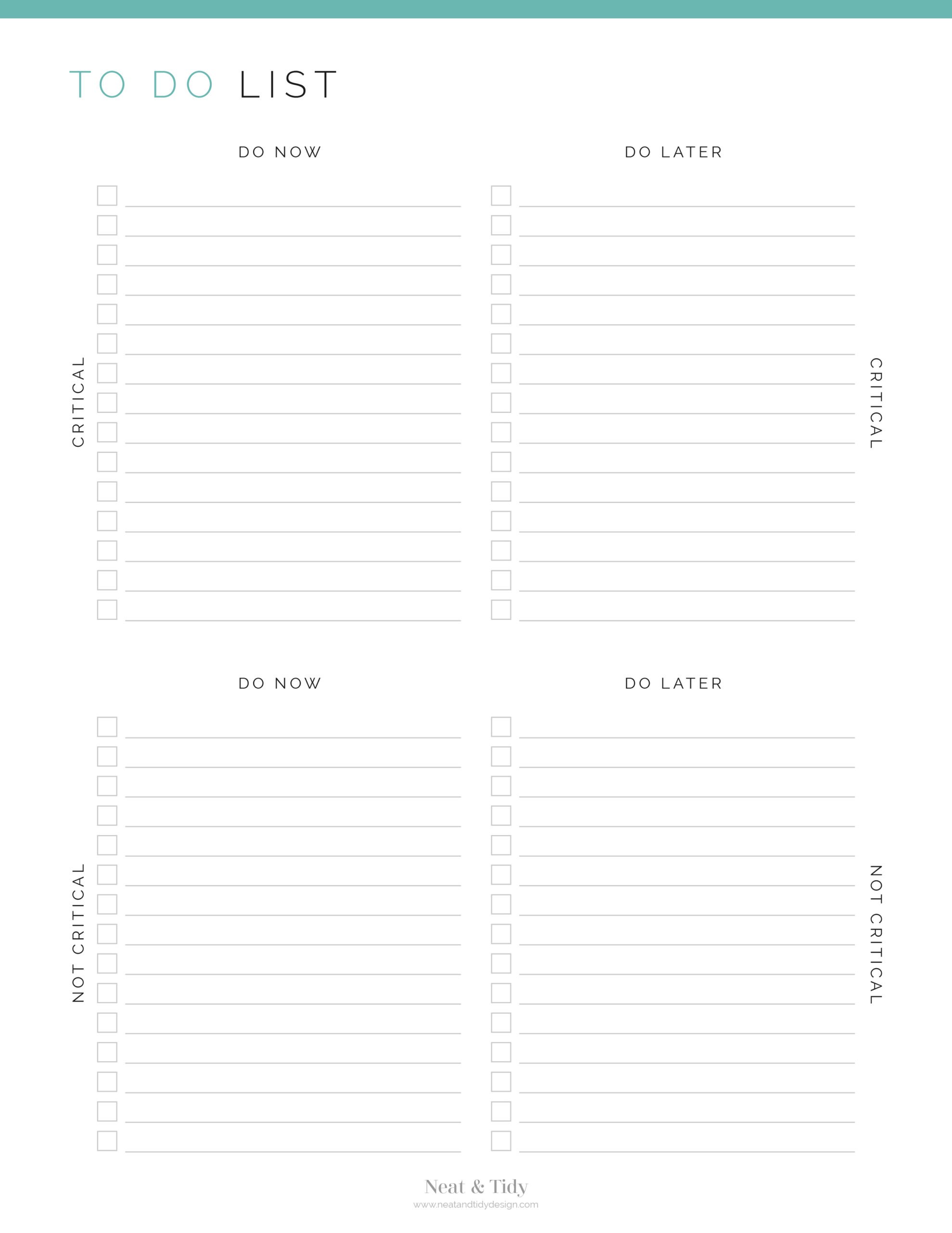 Quadrant To Do List Within Blank To Do List Template