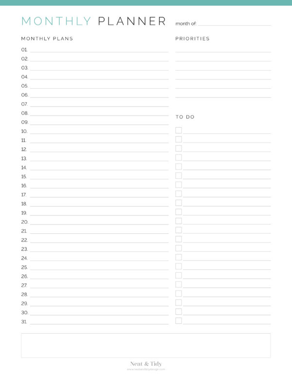 Monthly Planner - Neat and Tidy Design