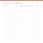 printable product costs log for small businesses