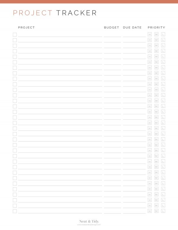 Printable project tracker