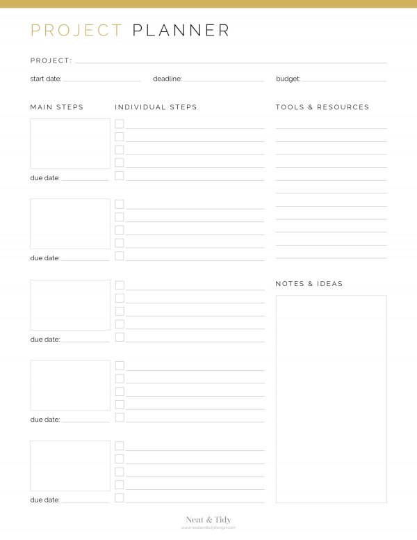 Printable PDF Project planner with task list