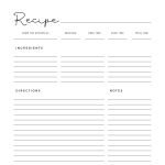 Printable full page recipe card in pdf format, in black and white low ink