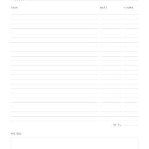 printable work hours log for your project planner