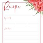 printable and fillable pdf full page recipe card with red peony floral illustration