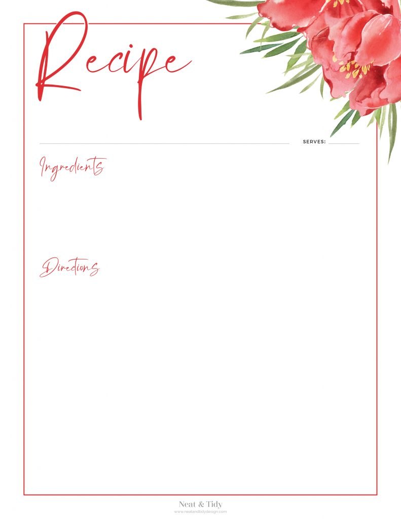 Recipe Card v11 - Floral - Neat and Tidy Design
