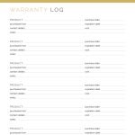 printable and fillable pdf log for your warranties in gold