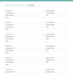printable and fillable pdf log for your warranties in teal