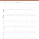 printable monthly habit tracker for three habits, with space for a short note each day