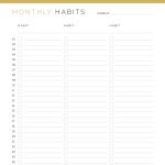 printable monthly habit tracker for three habits, with space for a short note each day