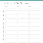 printable monthly habit tracker for three habits, with space for a short note each day