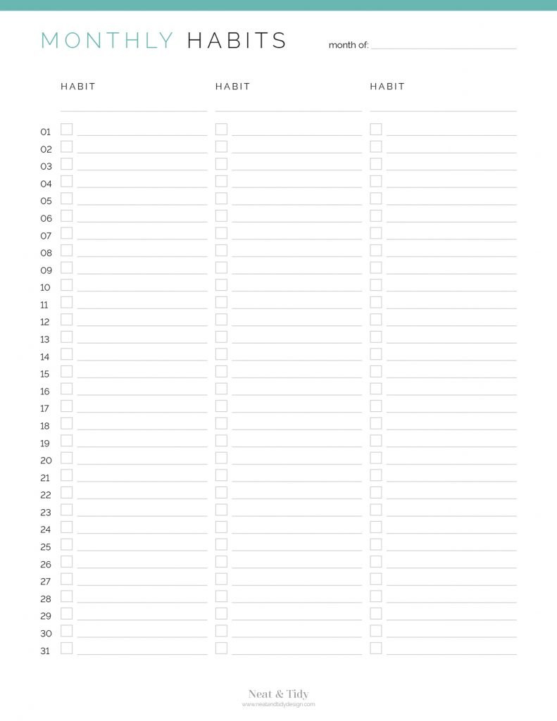 Monthly Habit Tracker - Neat and Tidy Design