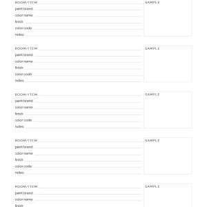 printable pdf paint colour tracker for home maintenance